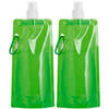 Waterfles/drinkfles opvouwbaar - 2x - groen - kunststof - 460 ml - schroefdop - waterzak - Drinkflessen
