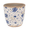 HAES DECO - Bloempot Ø 16x16 cm Beige Blauw Keramiek Roosjes Bloempot Binnen