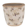 HAES DECO - Bloempot Ø 13x12 cm Beige Blauw Keramiek Olijven Bloempot Binnen