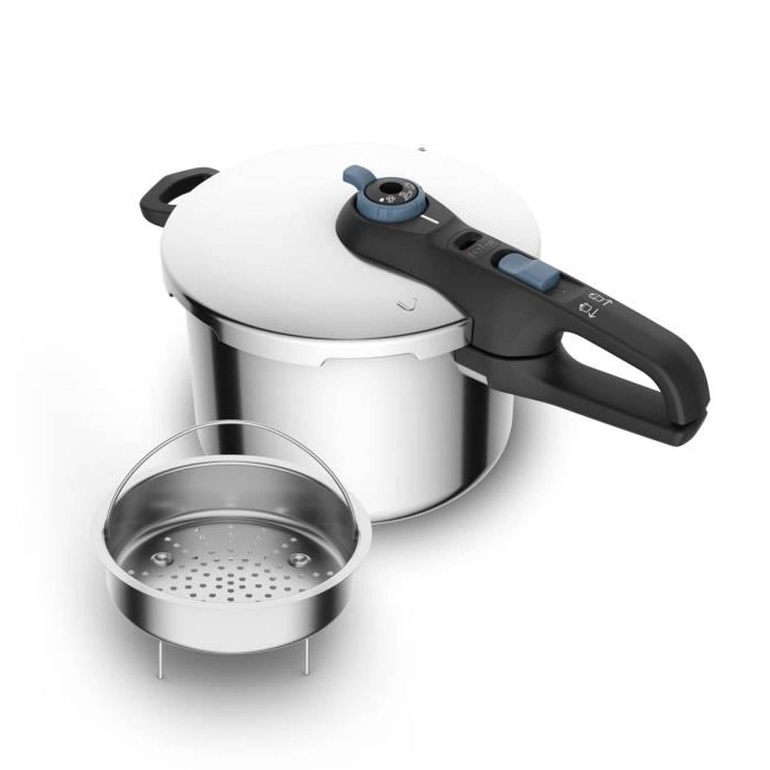 Tefal Snelkookpan 6 l, Inductie, Roestvrijstaal, 2 programma&apos;s, Stoomkoken, Made in France, Secure Trendy P2580700