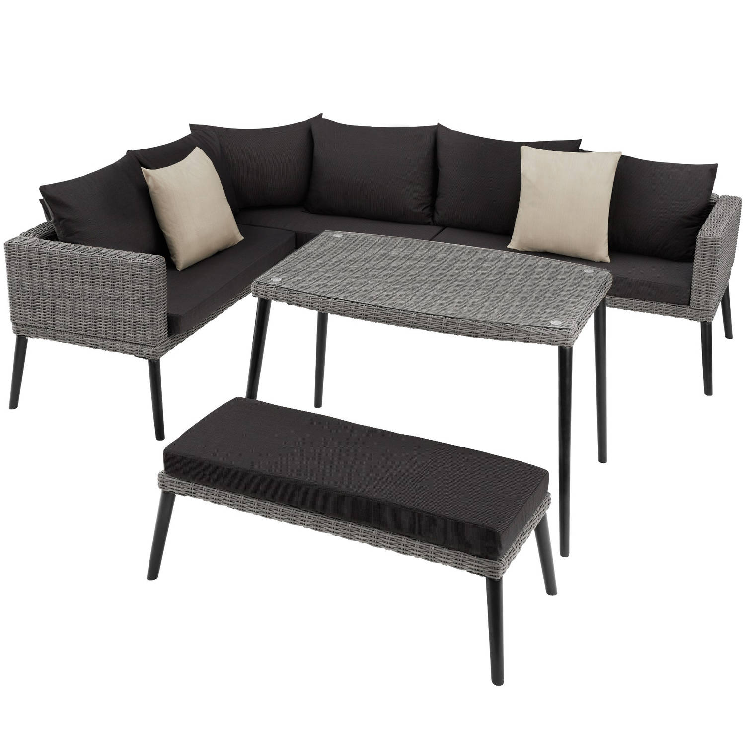 tectake® Wicker lounge Pula met aluminium frame grijs 404792