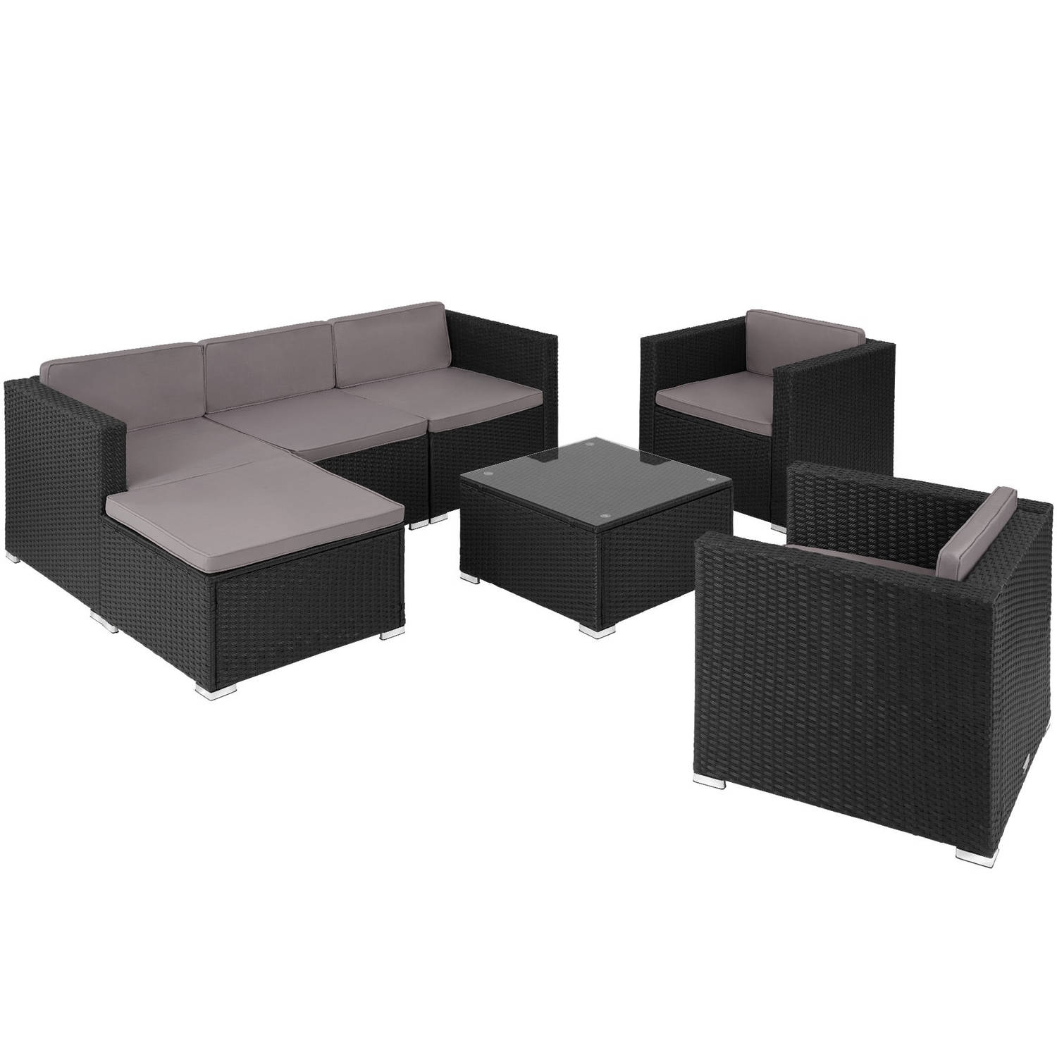 tectake - Wicker loungeset Lignano met 2 fauteuils - zwart