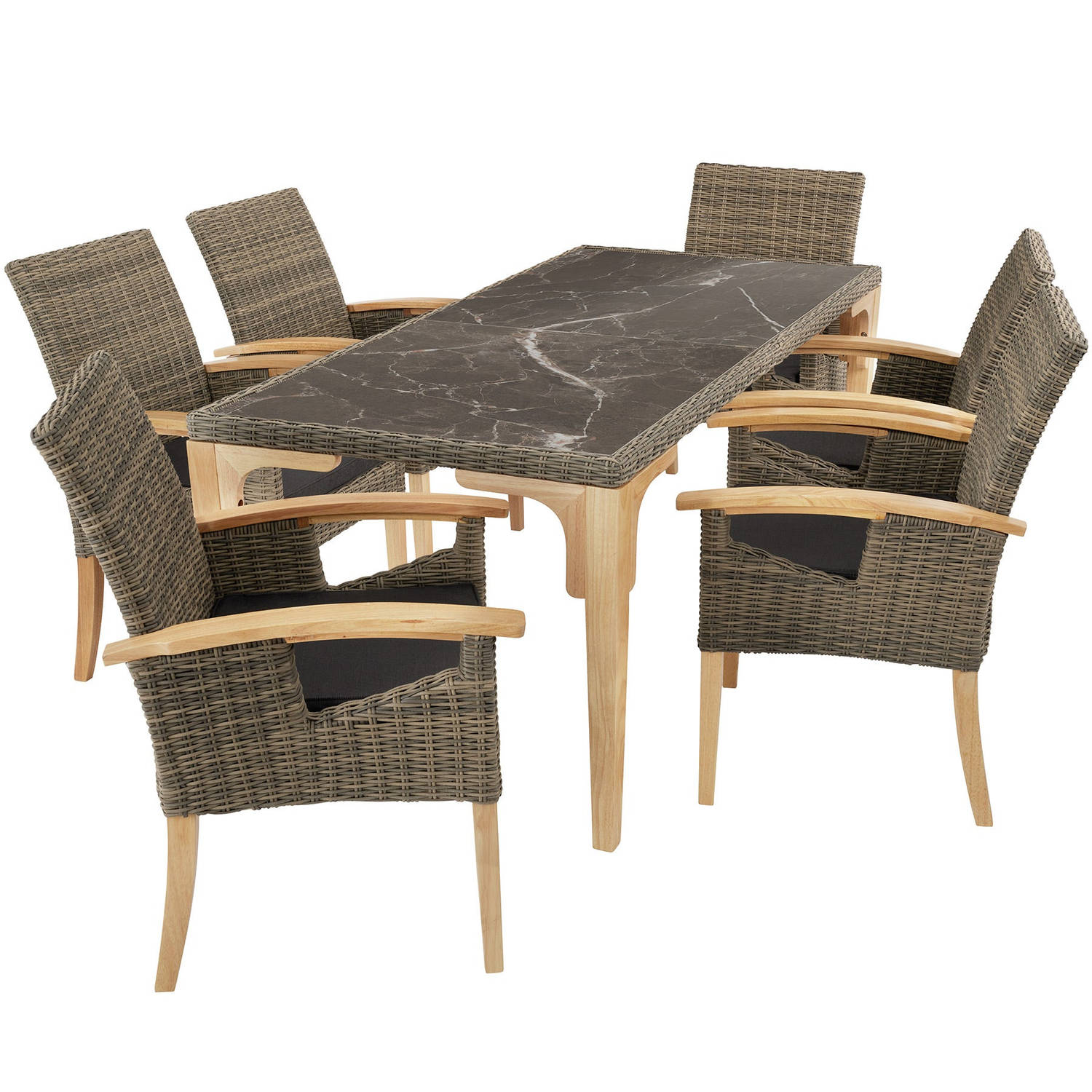 tectake® Wicker tafel Foggia met 6 stoelen Rosarno natuur 404860