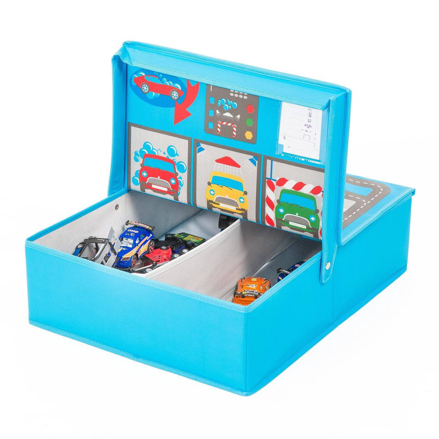 Pop it Up Speelbox Garage - Opbergdoos & Speelmat - Opbergbox die past onder het bed - Speelgoedkist voor auto's & ander