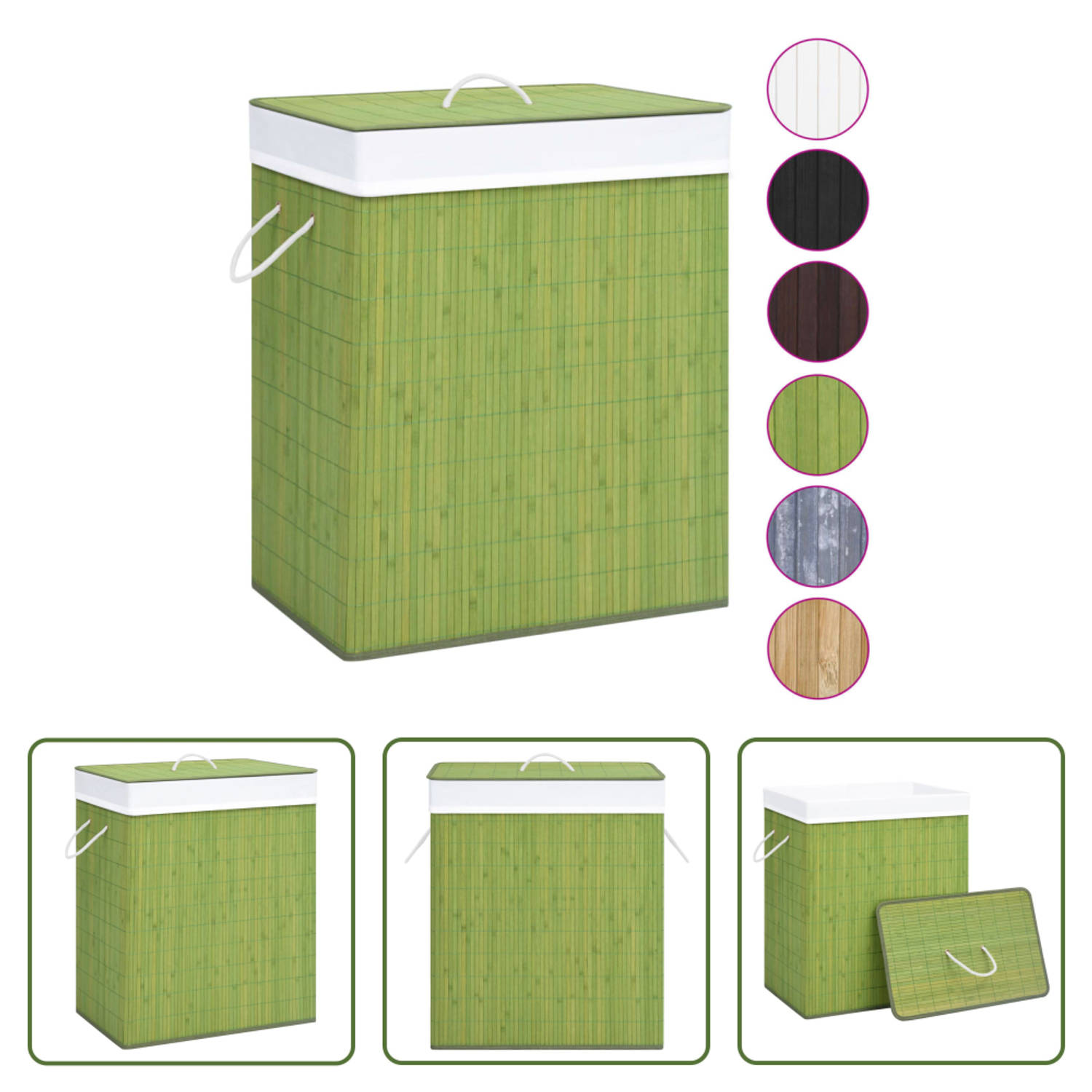 The Living Store Bamboe Wasmand Rechthoekig Groen 43.5 x 33.5 x 65.5 cm 83 L