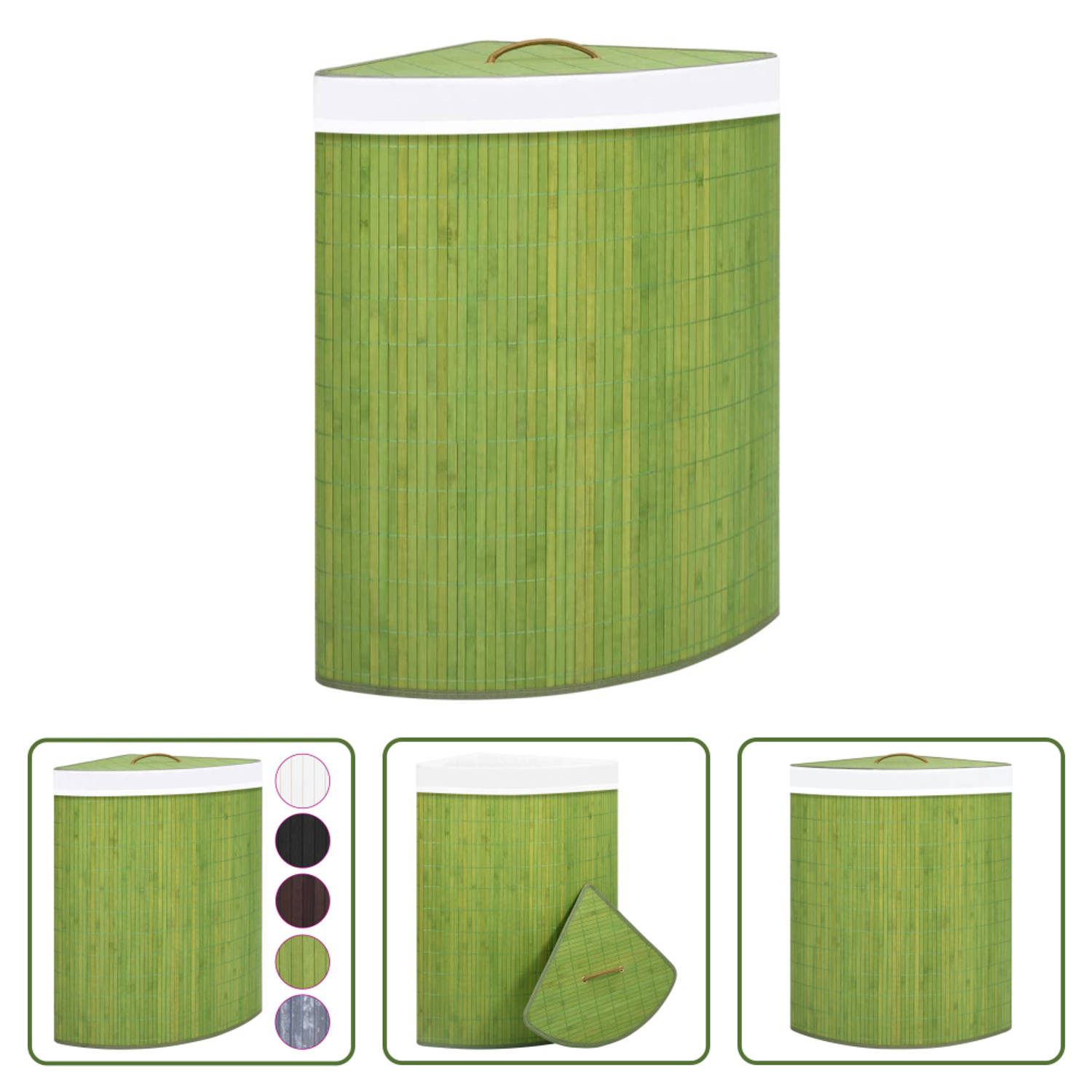 The Living Store Bamboe Hoekwasmand Groen 52.3 x 37 x 65 cm 60 L Uitneembare voering Handvat op deks