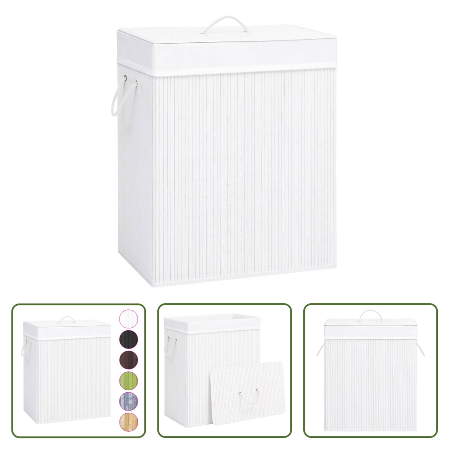 The Living Store Bamboe Wasmand - Wasmanden 43.5 x 33.5 x 65.5 cm Wit