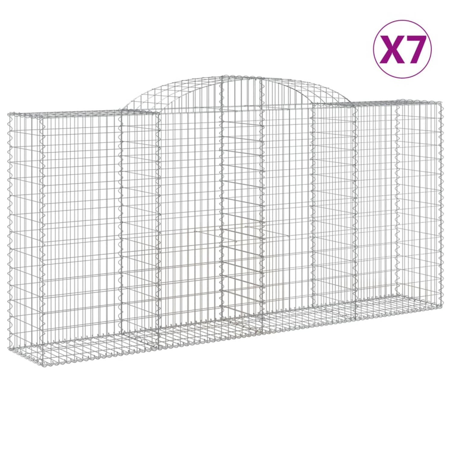 The Living Store Schanskorf Gabion - 300 x 50 x 140/160 cm - Decoratief tuinhek - Robuust ontwerp - Inclusief 7 korven - Zilverkleurig - Gegalvaniseerd ijzer