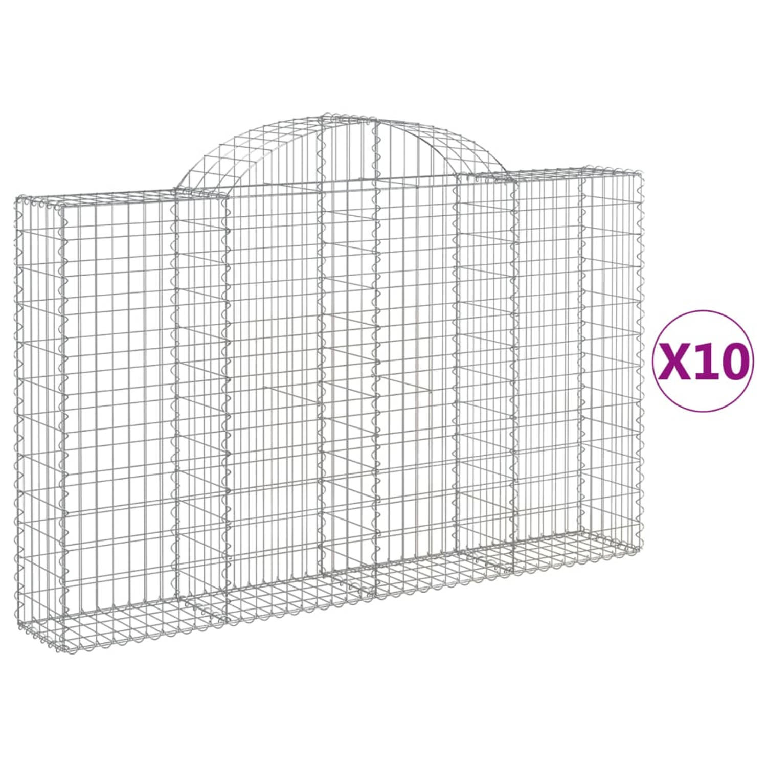 The Living Store Schanskorf Gabion - 200 x 30 x 120/140 cm - Geluidsisolerend - Gegalvaniseerd ijzer - 10 stuks