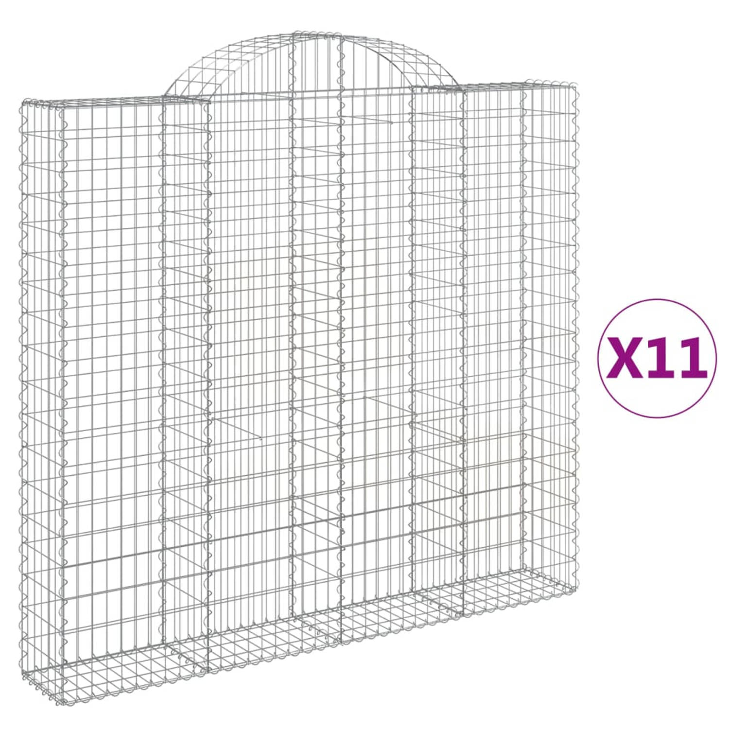 The Living Store Schanskorven - Gabion wanden 200 x 30 x 180/200 cm - Duurzaam gegalvaniseerd - 11 stuks