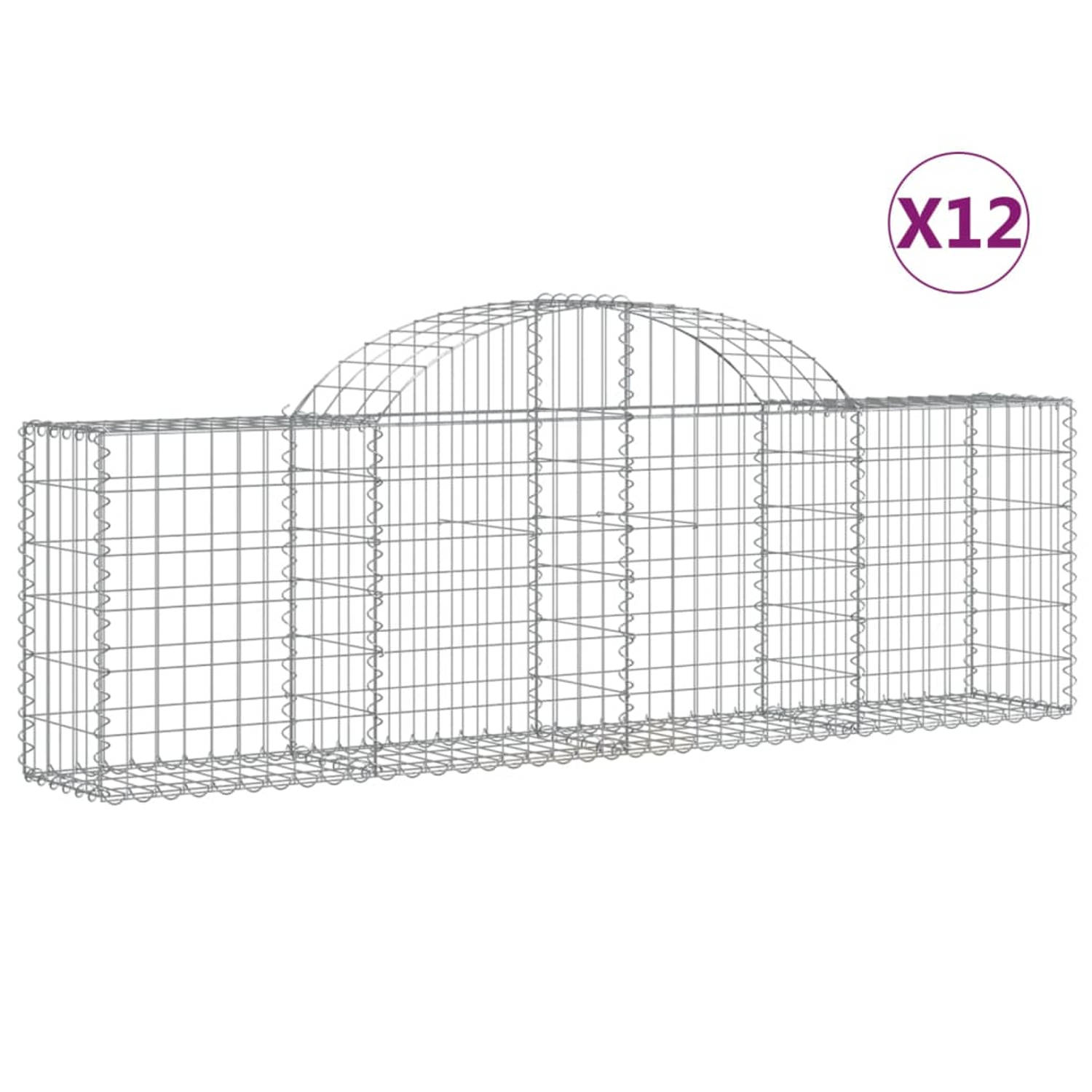 The Living Store Schanskorf Gabion - 200 x 30 x 60/80 cm - Roestbestendig gegalvaniseerd ijzer - 12 stuks