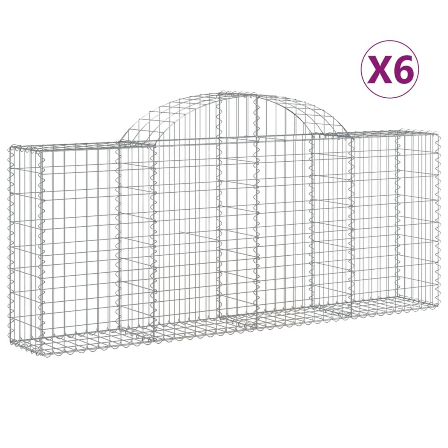 The Living Store Schanskorf Gabion 6-delige set - 200x30x80/100cm - Gegalvaniseerd ijzer