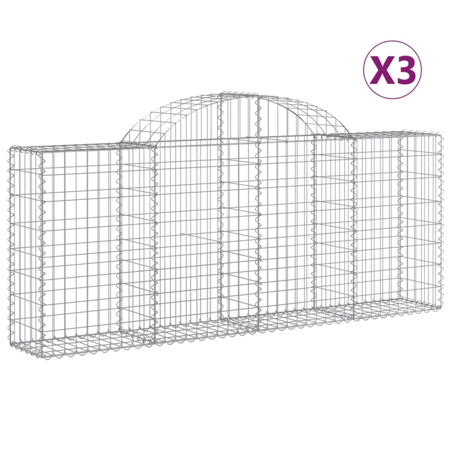 The Living Store Schanskorf - Gabion muur decoratie - Duurzaam gegalvaniseerd ijzer - 200x30x80/100cm - Zilverkleurig - 3 stuks