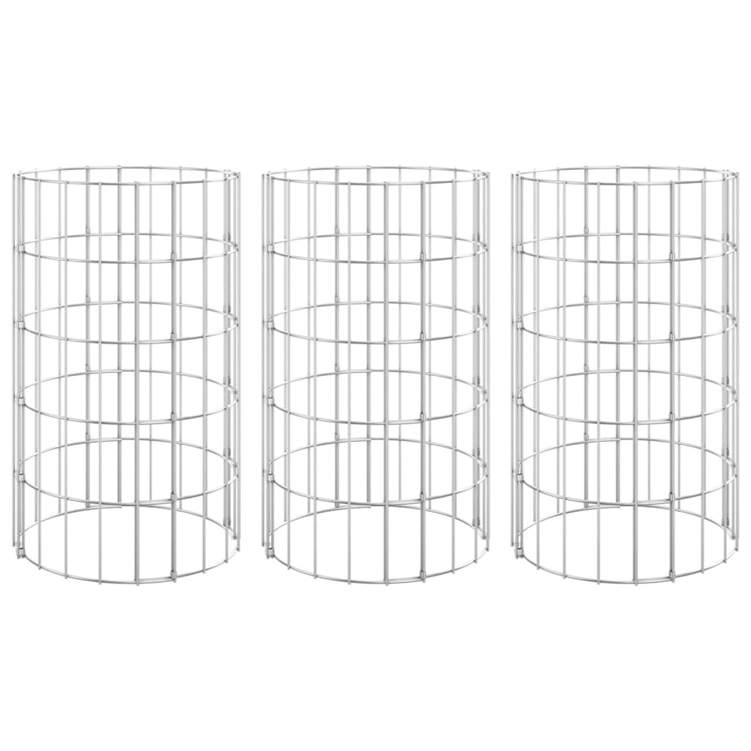 The Living Store Gabion plantenbakken 3 st rond verhoogd Ø30x50 cm staal - Bloempot