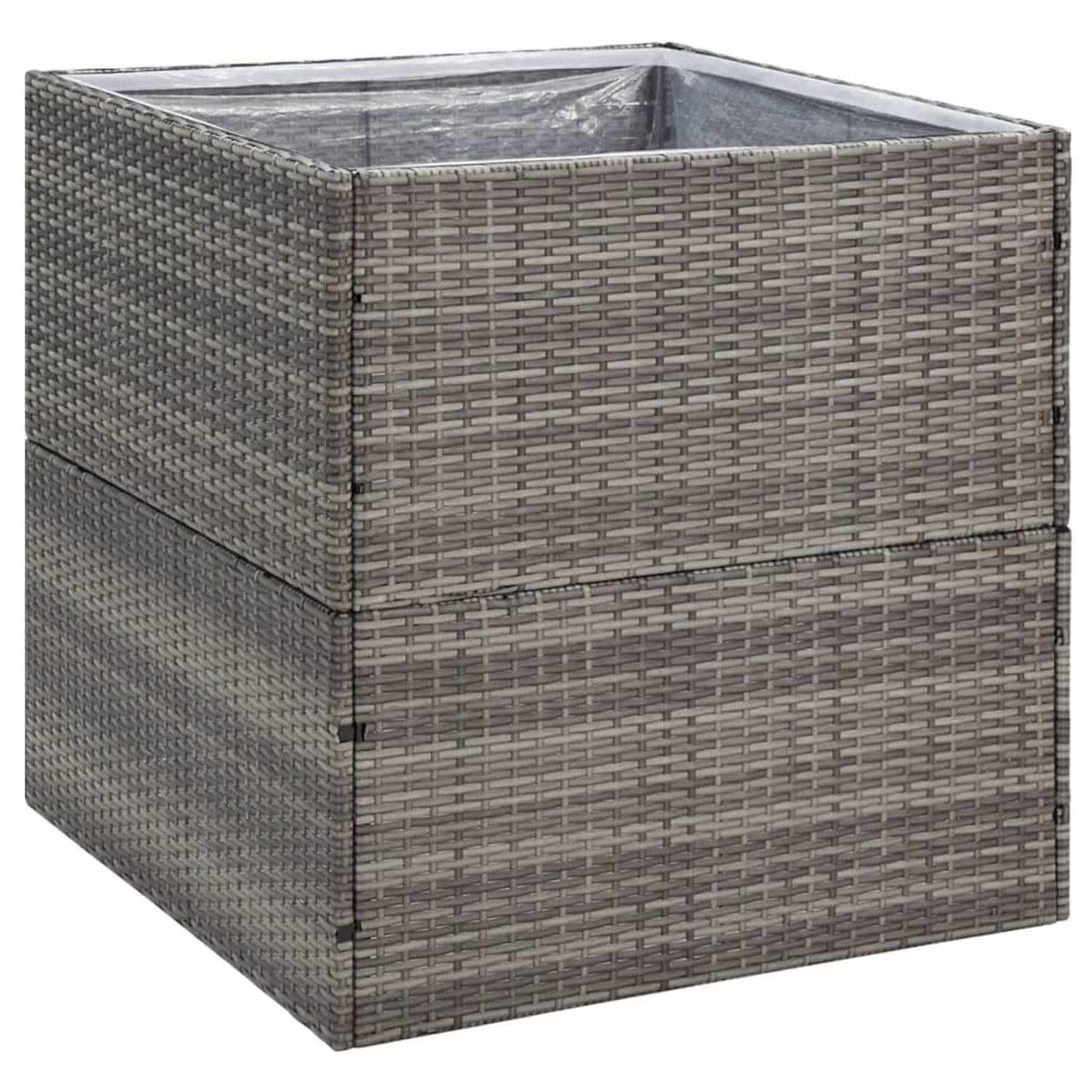 The Living Store Plantenbak 80x80x80 cm poly rattan grijs - Bloempot