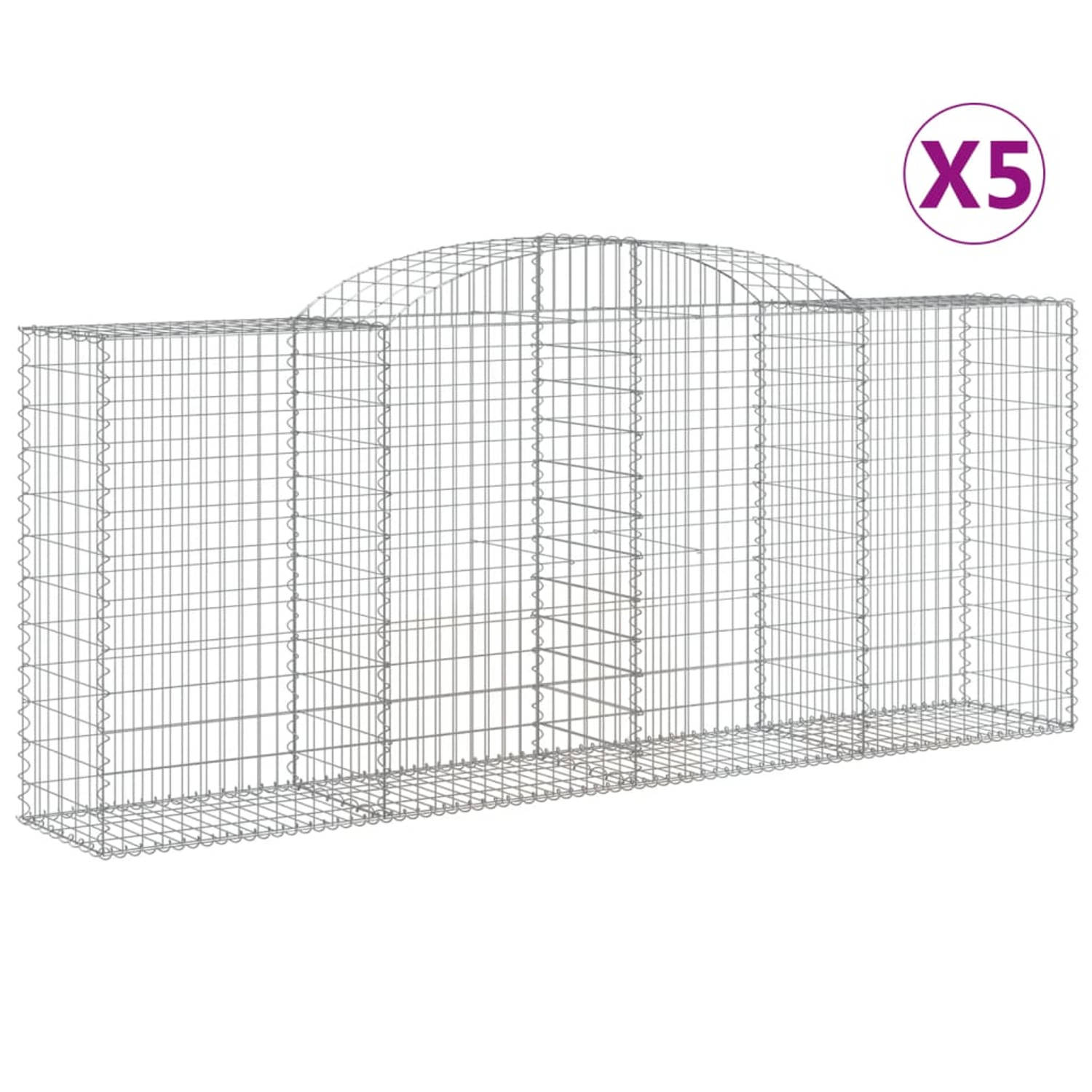 The Living Store Schanskorf Gabion muur - 300x50x120/140cm - Zilver - 5 stuks