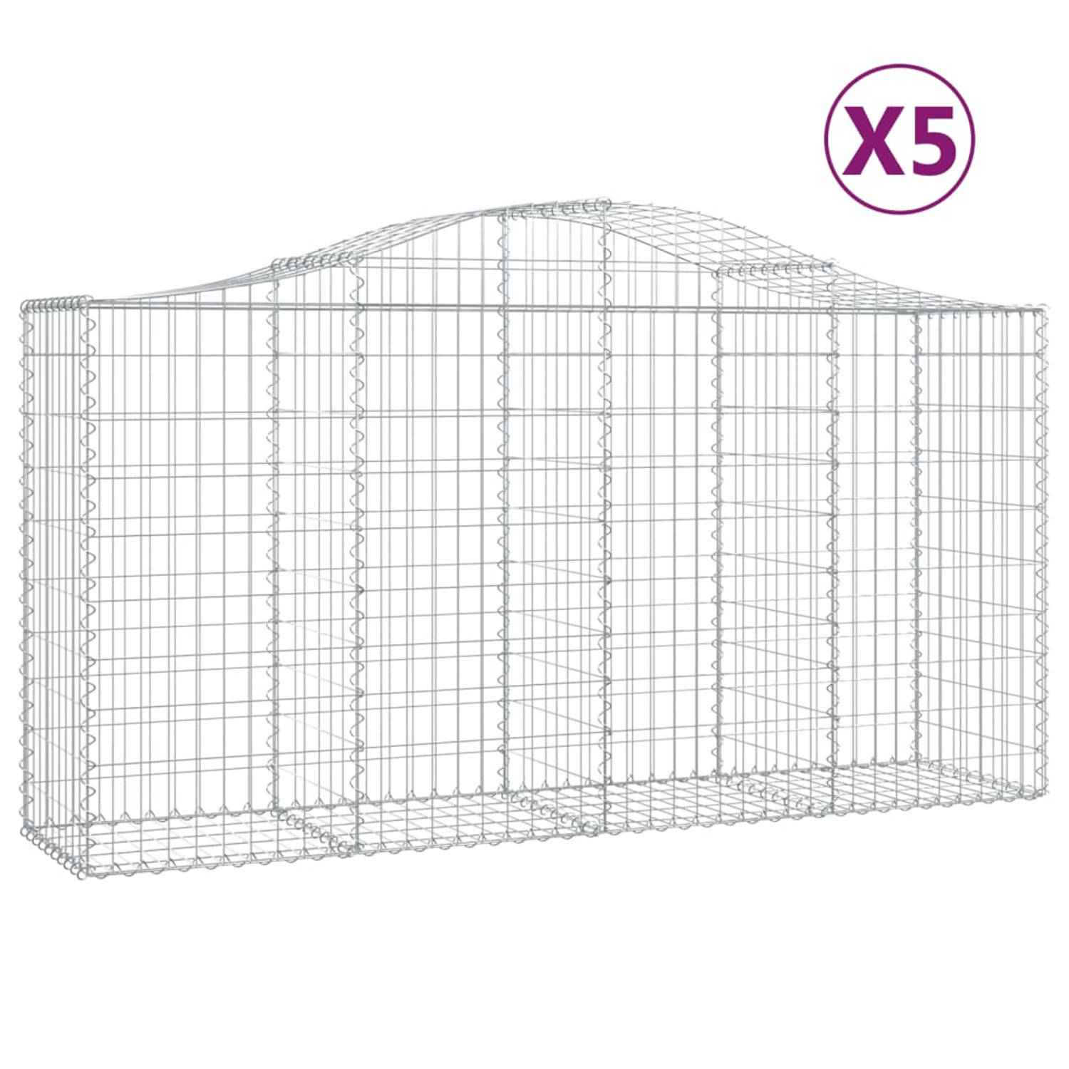 The Living Store Schanskorf gabion muur 200x50x100/120 cm - gegalvaniseerd ijzer - 5x schanskorf