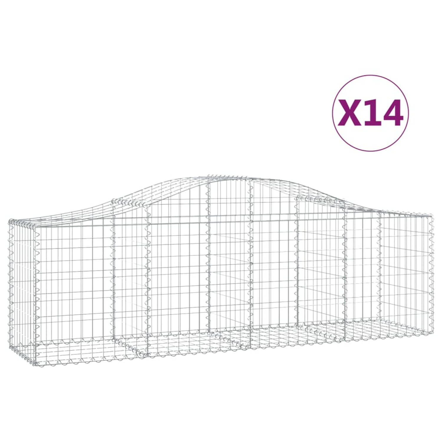 The Living Store Schanskorf Gabion - 200x50x60/80 cm - Roestbestendig gegalvaniseerd ijzer - Inclusief versterkte haken voor stabiele constructie - Zilverkleurig