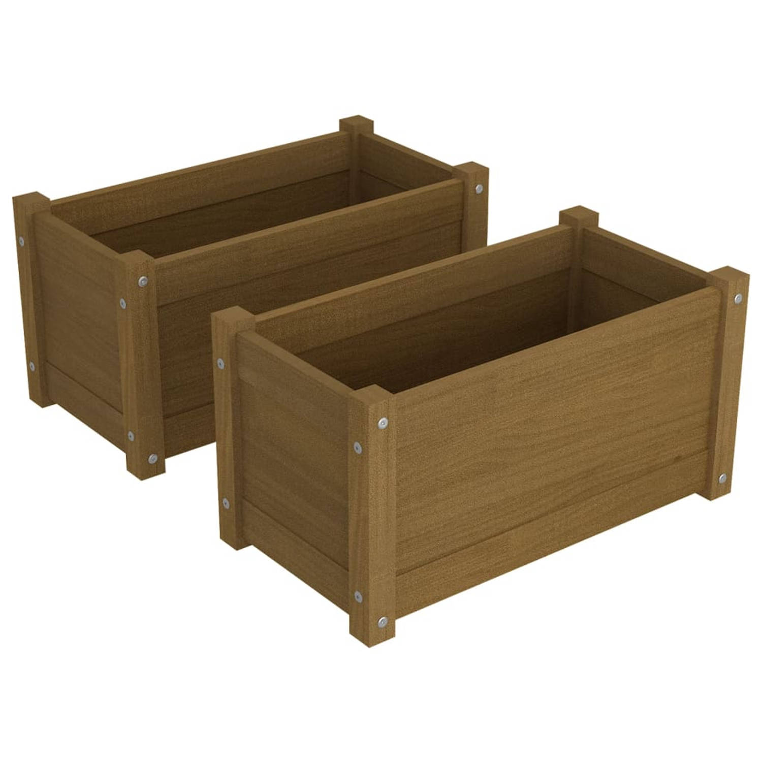 The Living Store Tuinbakken Grenenhout - 60 x 31 x 31 cm - Honingbruin - Set van 2