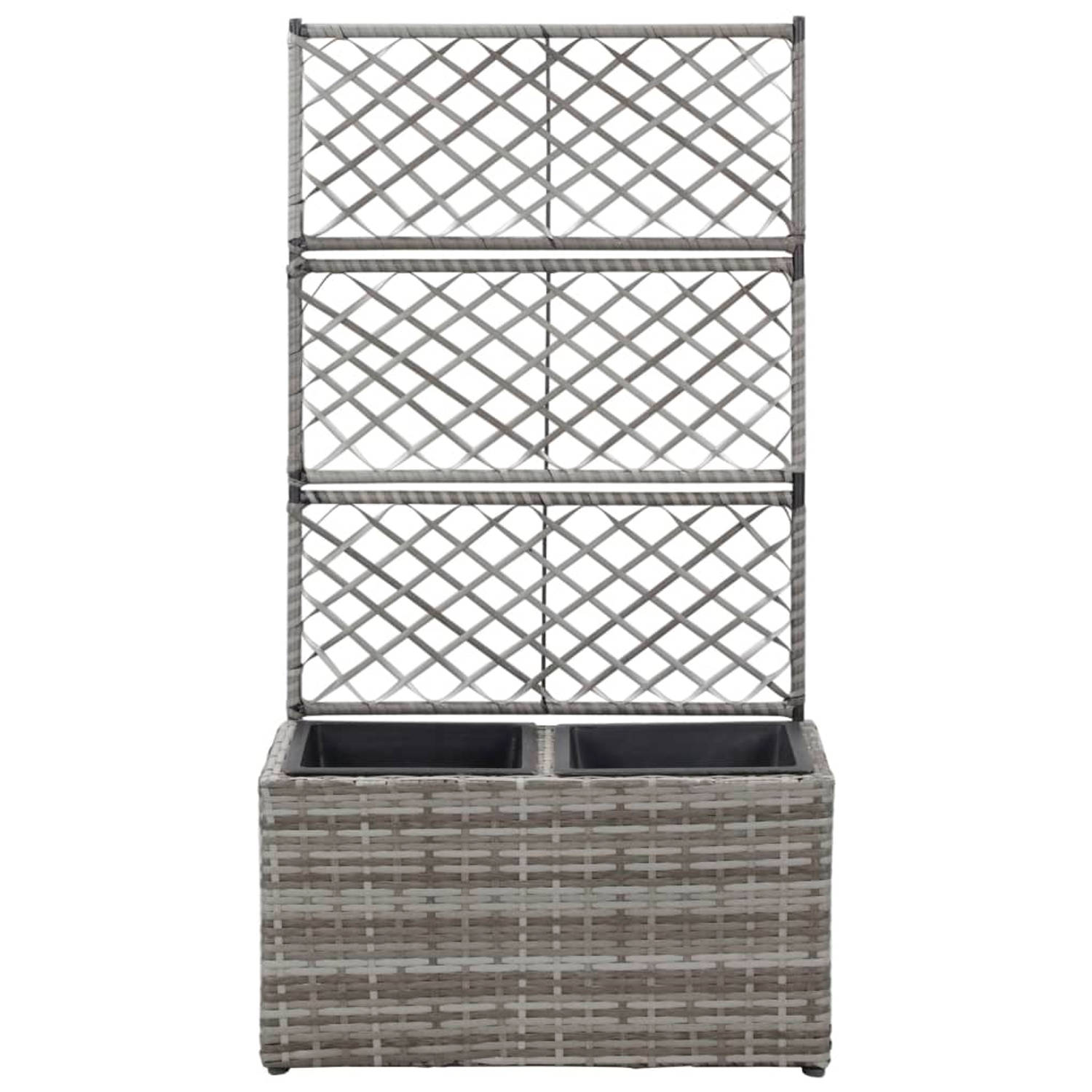 The Living Store Latwerkplantenbak verhoogd met potten 58x30x107 cm rattan grijs - Bloempot