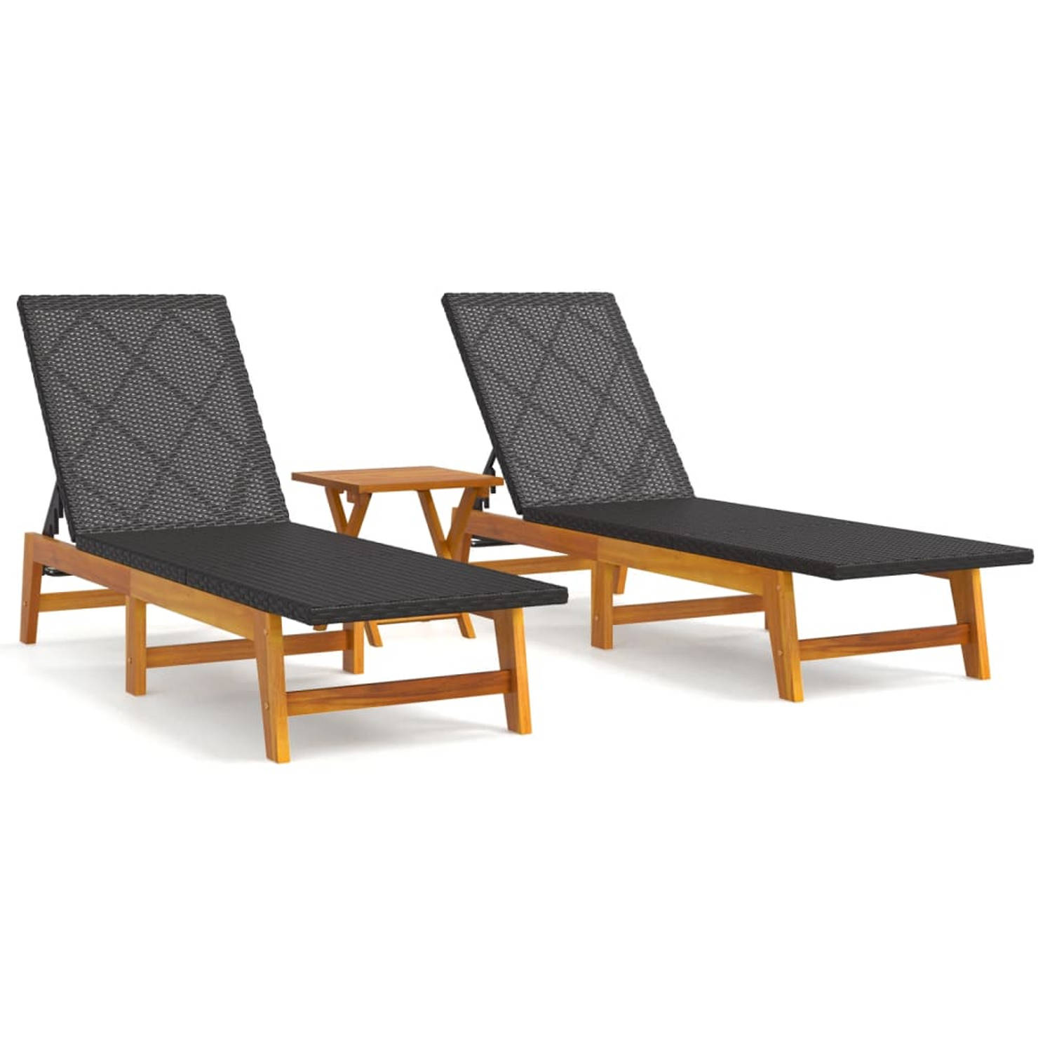 The Living Store 3-delige Loungeset poly rattan en massief acaciahout - Ligbed