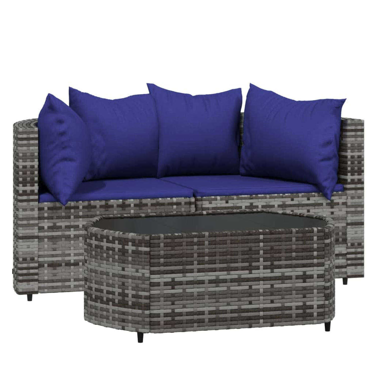 The Living Store Loungeset Modern Grijs 2x Hoekbank - 63x63x57.5cm - Weerbestendig PE-rattan