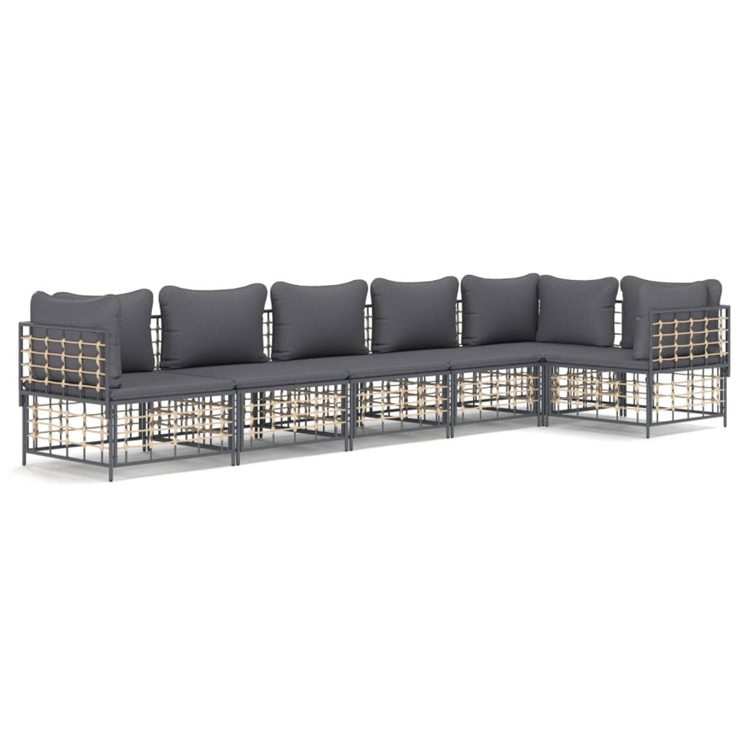 The Living Store Loungeset - Poly Rattan - Antraciet - 72x72x66 cm