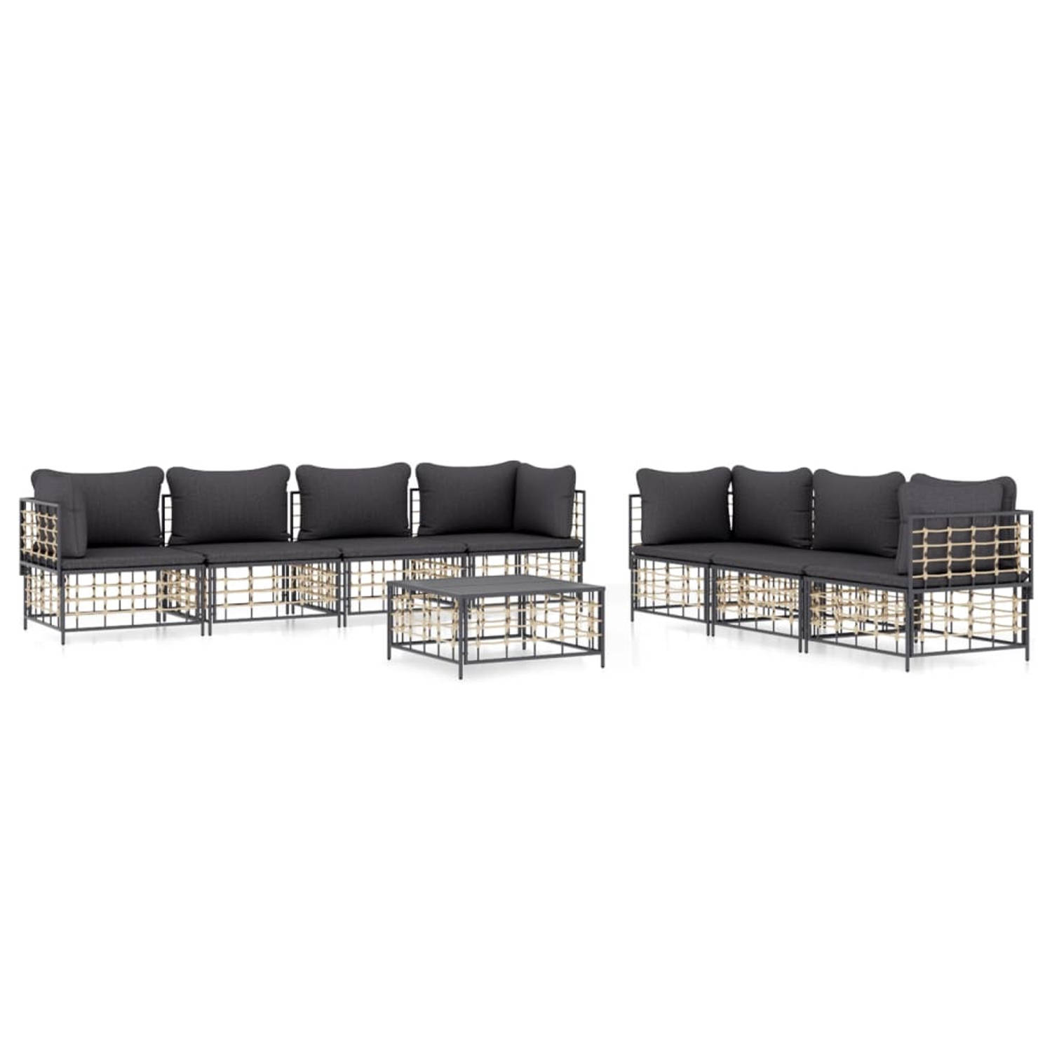 The Living Store Loungeset - Antraciet - Poly rattan - 72 x 72 x 66 cm - Weerbestendig materiaal