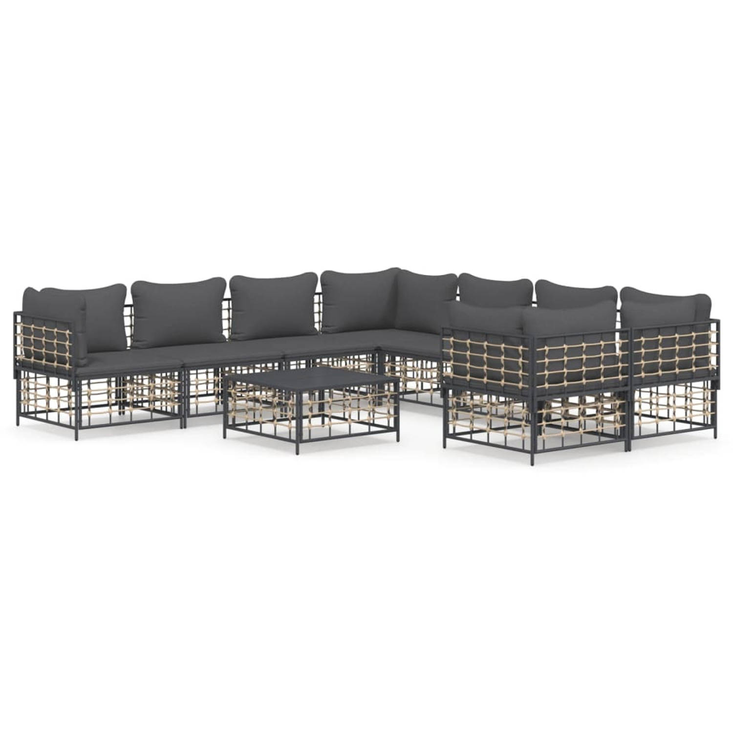 The Living Store Loungeset - Hoekbank - Antraciet - 72x72x66 cm - Weerbestendig - Stalen frame - Comfortabele zitervaring - Stevig tafelblad - Modulair ontwerp - Inclusief kussens