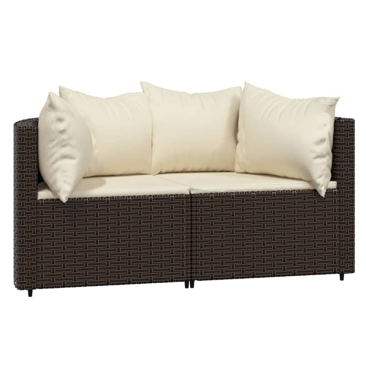 The Living Store Tuinhoekbanken met kussens 2 st poly rattan bruin - Loungebank