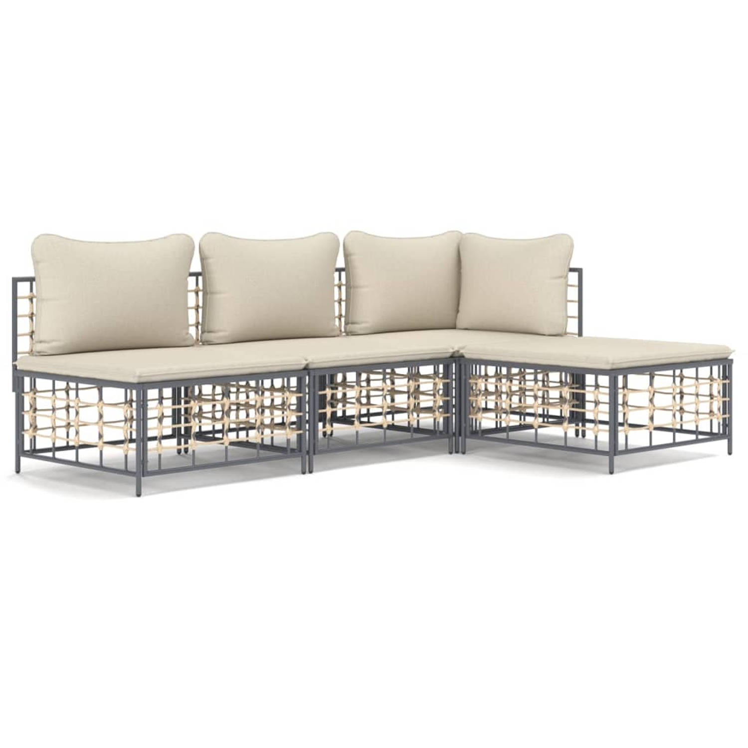 The Living Store Loungeset - Comfort - Hoekbank - Middenbank en Voetenbankje - Antraciet - 72x72x66 cm - Weerbestendig