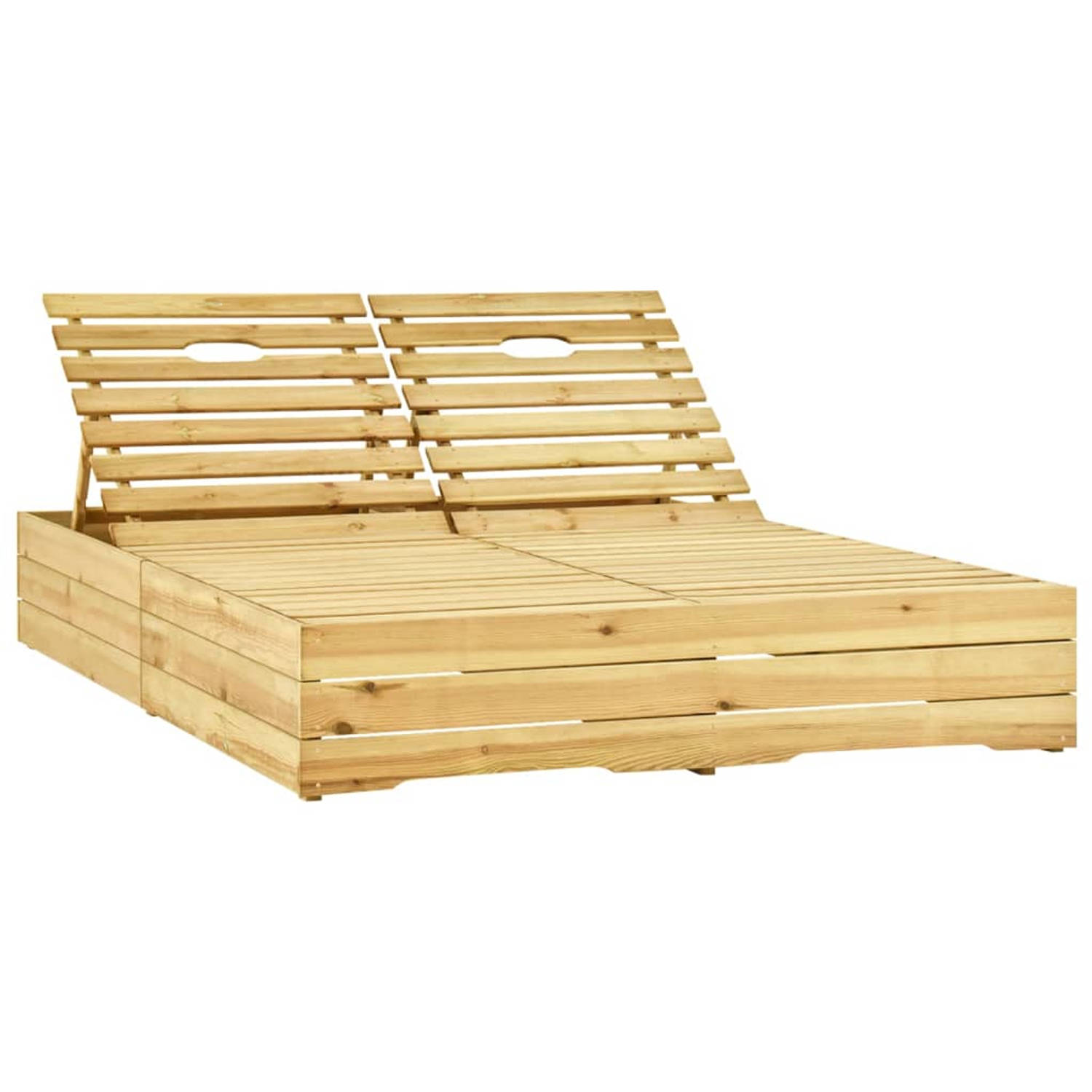 The Living Store Loungebed Tuin - 2-Persoons - Hout - Wijnrood Kussen