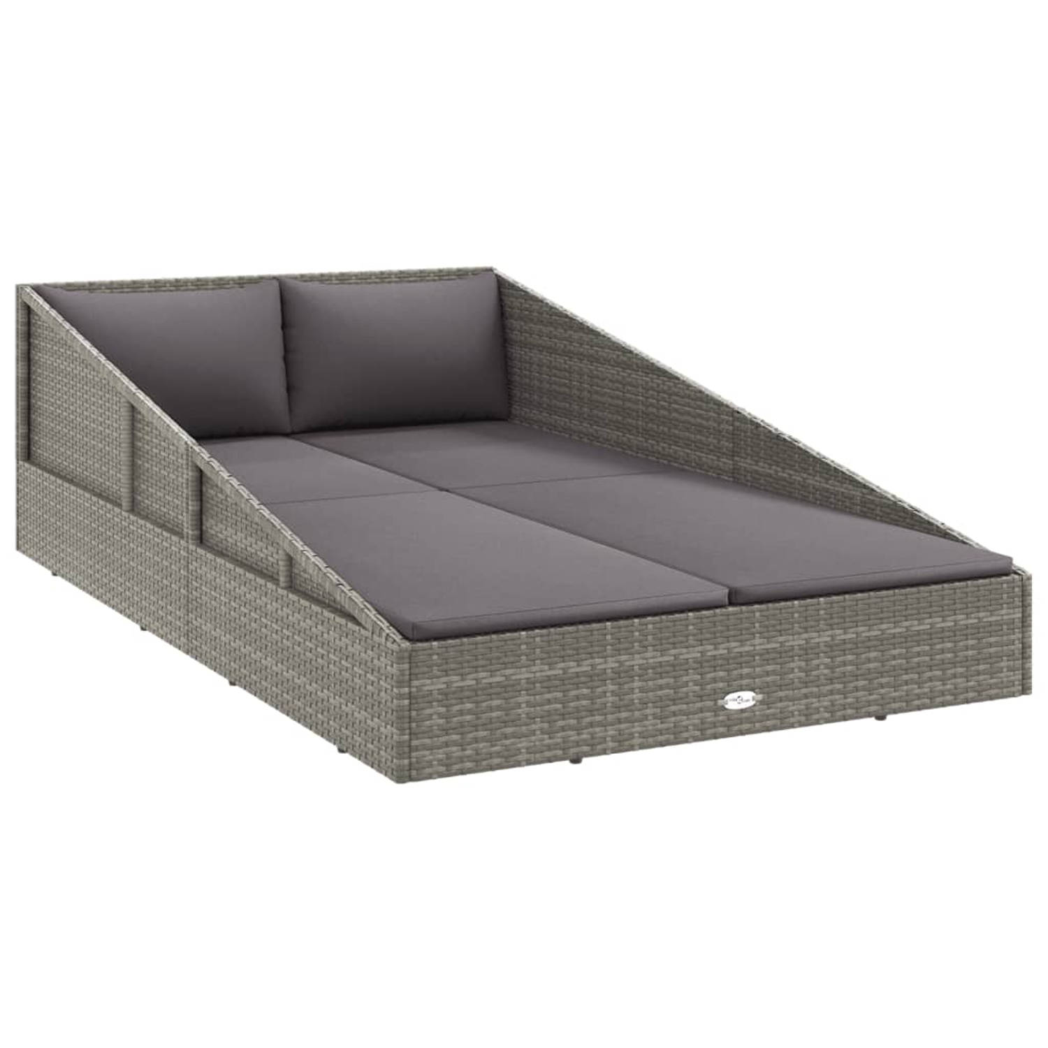 The Living Store Loungebed Loungeset - 110 x 200 x 55 cm - Grijs/DG - Incl - kussens