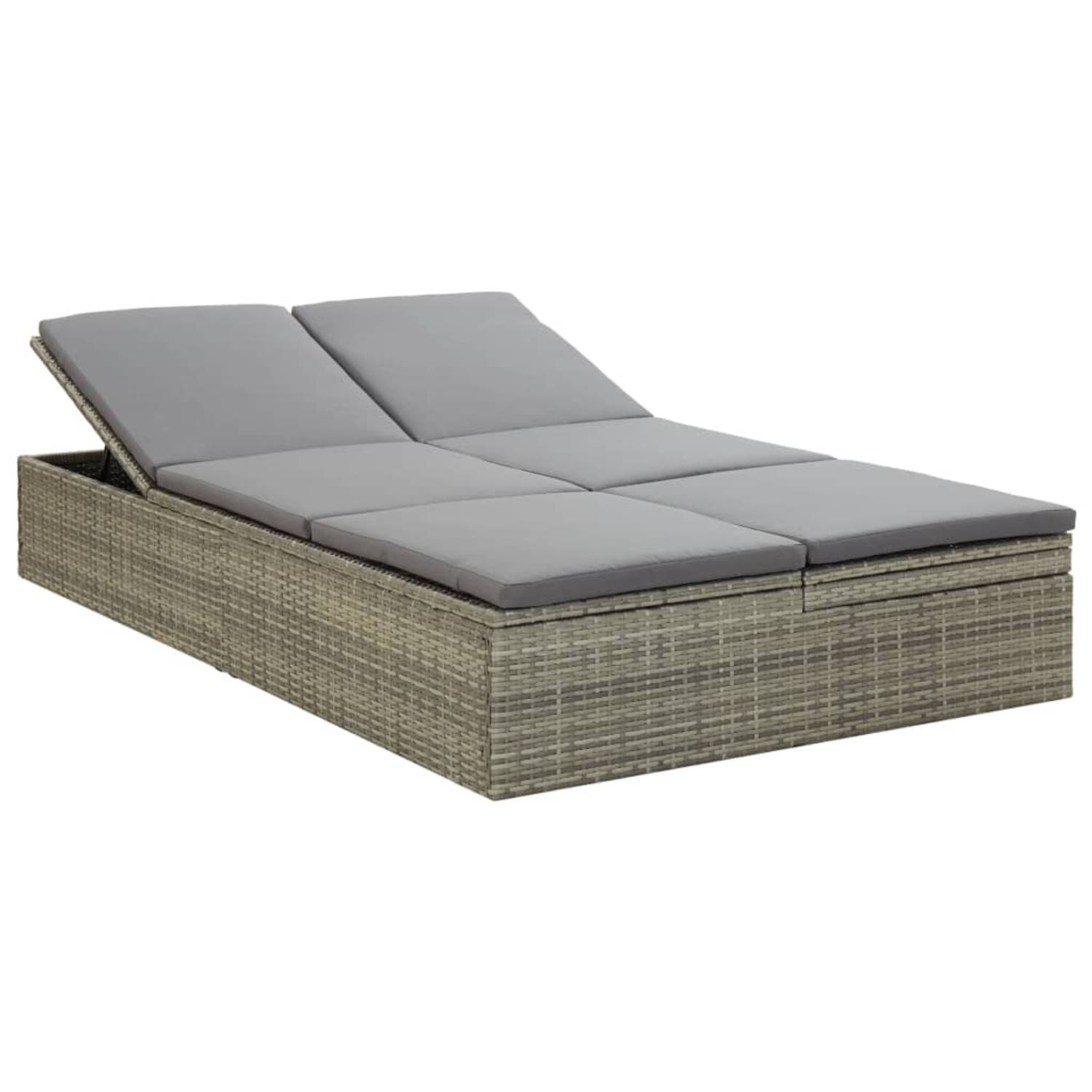 The Living Store Luxe 2-in-1 Converteerbare Poly Rattan Loungebed - 200x121x(30.5-67.5)cm - Grijs/Dongerkrijs