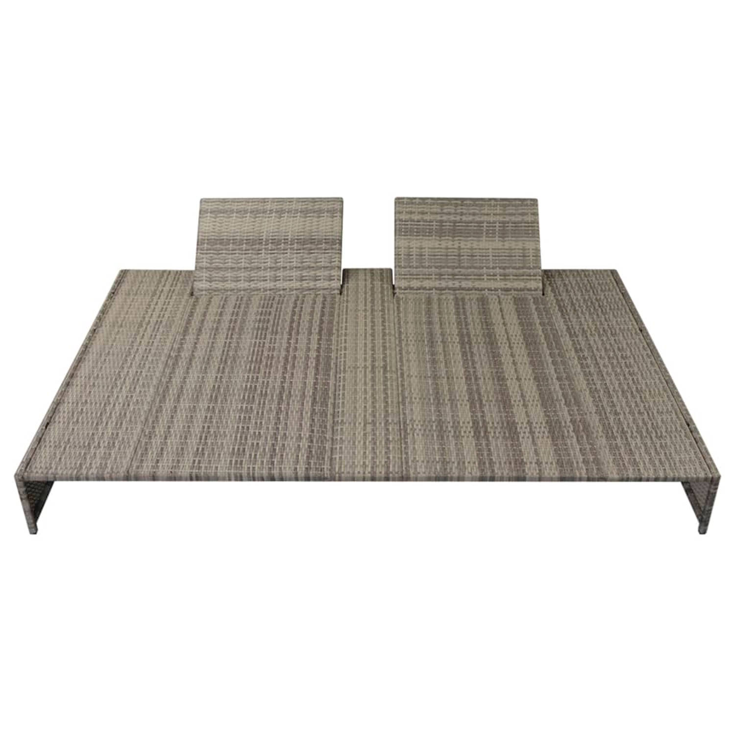 The Living Store Ligbed Rattan - Grijs - 210 x 140/161 x 23/63 cm