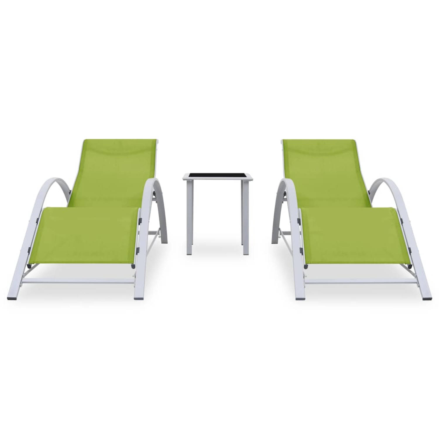 The Living Store Ligbedden 2 st met tafel aluminium groen - Ligbed