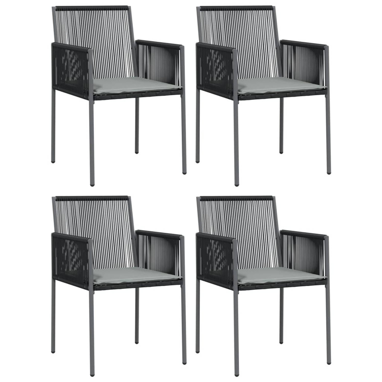 The Living Store Tuinstoelen - PE-rattan - Zwarte kleur - 54 x 60.5 x 83.5 cm - Inclusief 4 x zitkussen