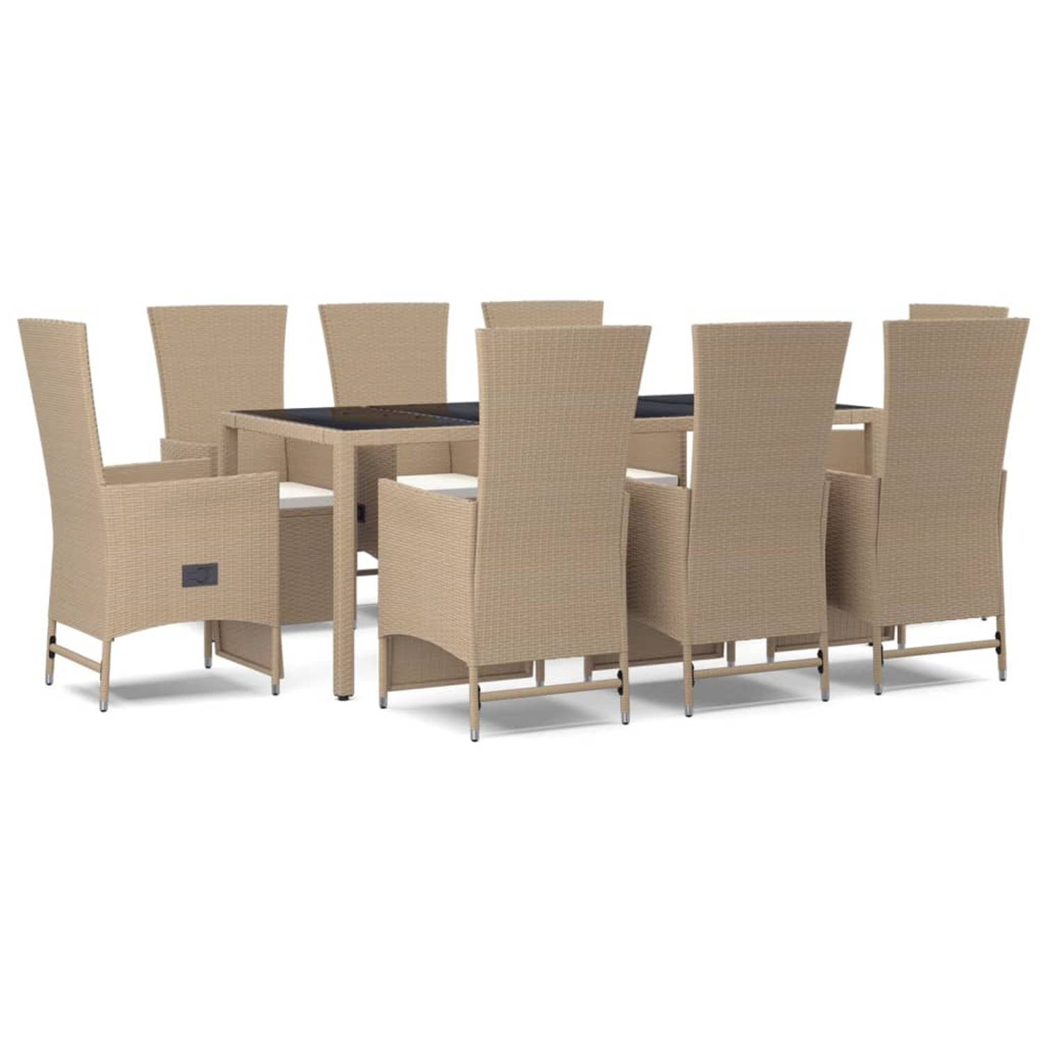 The Living Store Tuinset - Beige - Verstelbare stoelen - 8 stuks - Inclusief tafel van 190x90x75cm