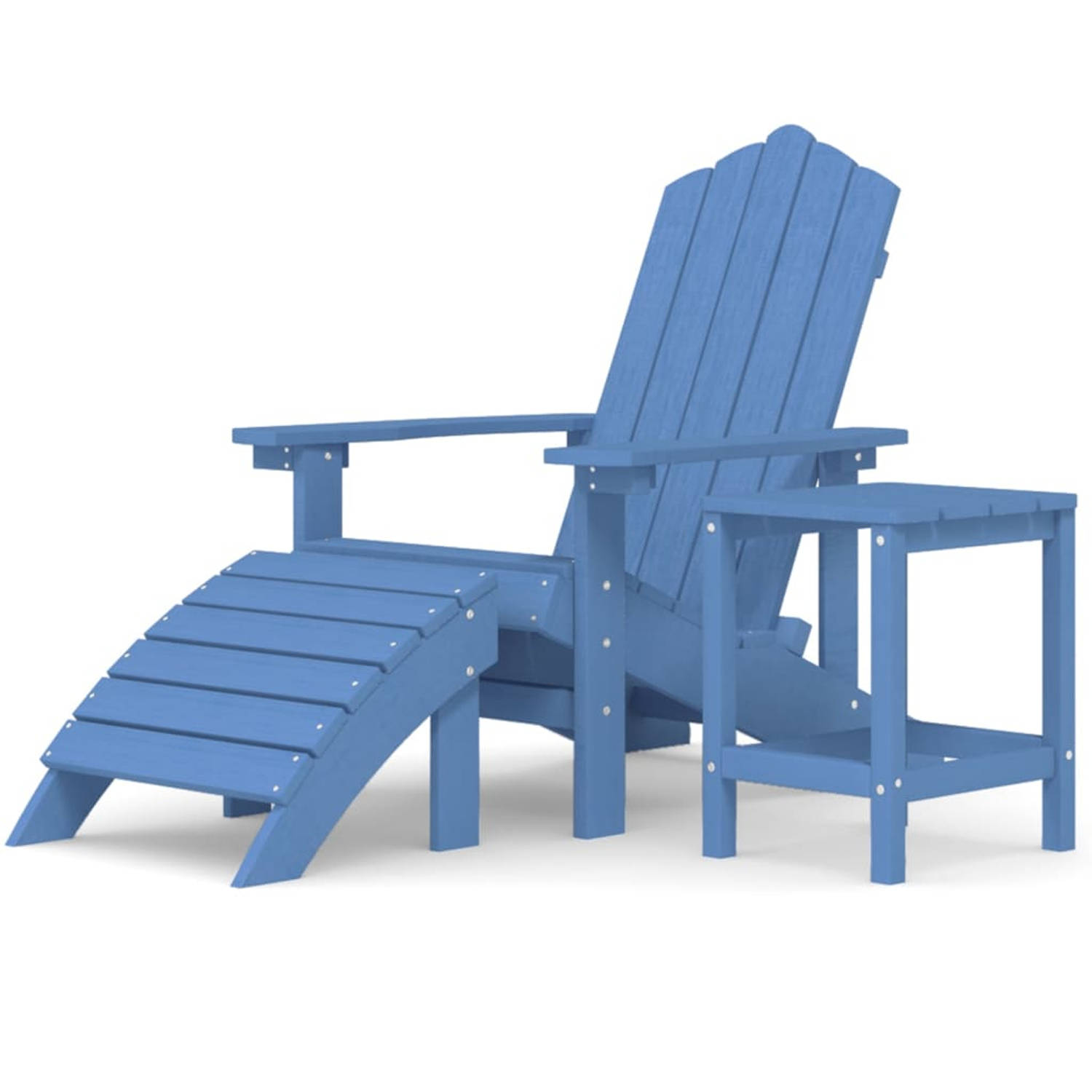 The Living Store Adirondack tuinset - aquablauw - HDPE - stoel 73x83x92 cm - tafel 38x38x46 cm - voetenbank 45x44x36 cm