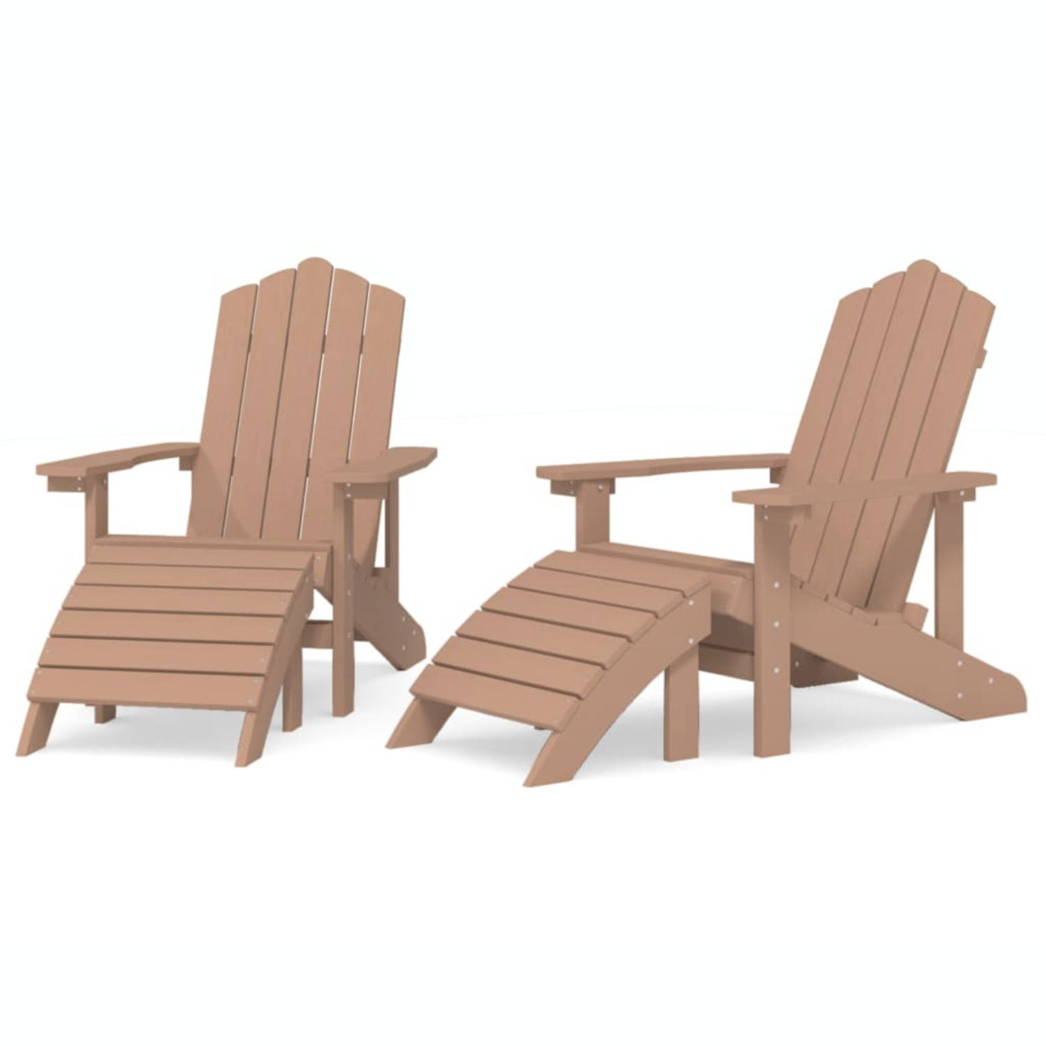 The Living Store Adirondack Tuinstoel en Voetenbank - Bruin HDPE - 73 x 83 x 92 cm - Comfortabel en Onderhoudsarm