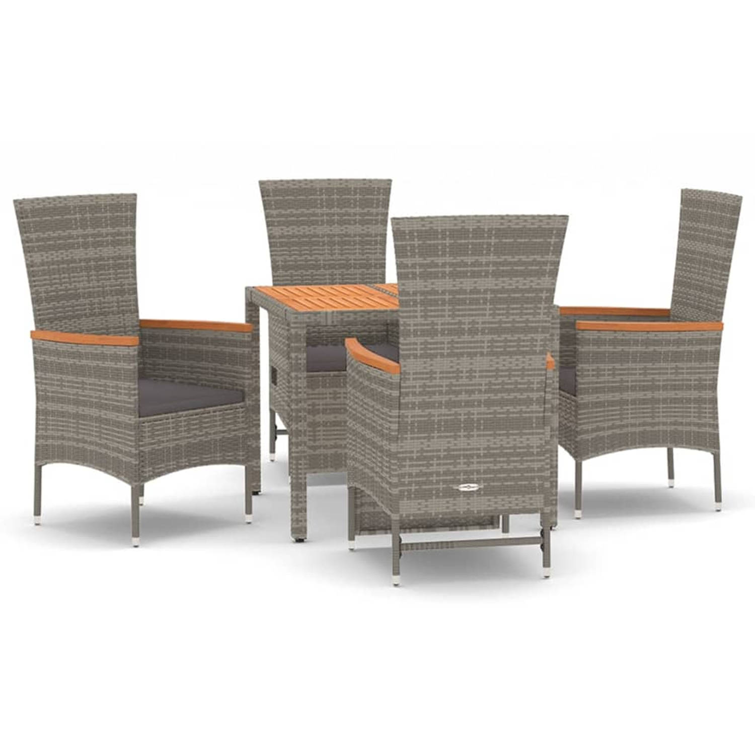 The Living Store Tuinset Grijs - Rattan - Verstelbare stoelen - 90x90x75cm - Inclusief kussens - The Living Store