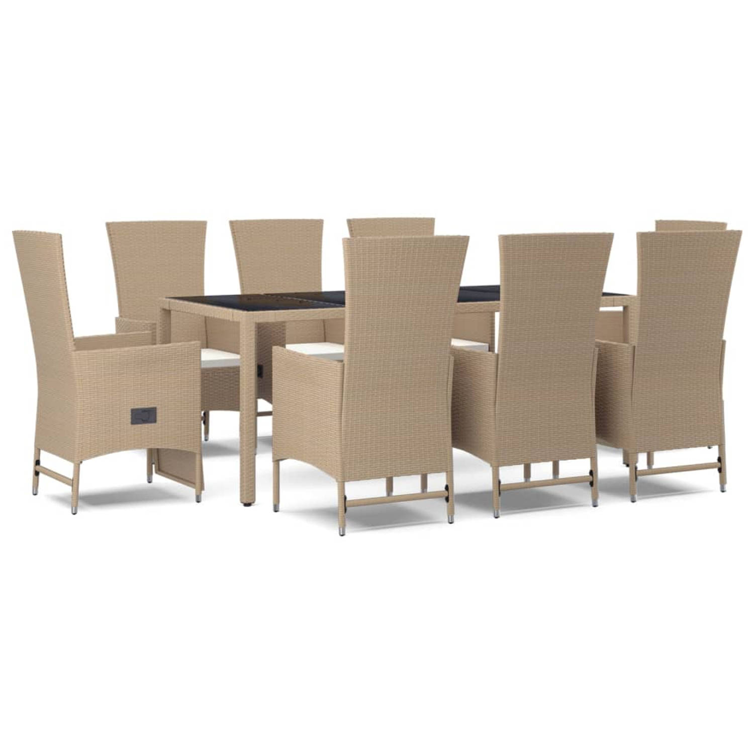 The Living Store Tuinset Beige - 6x Verstelbare Tuinstoel - 2x Verstelbare Tuinstoel - Tafel 190x90x75cm