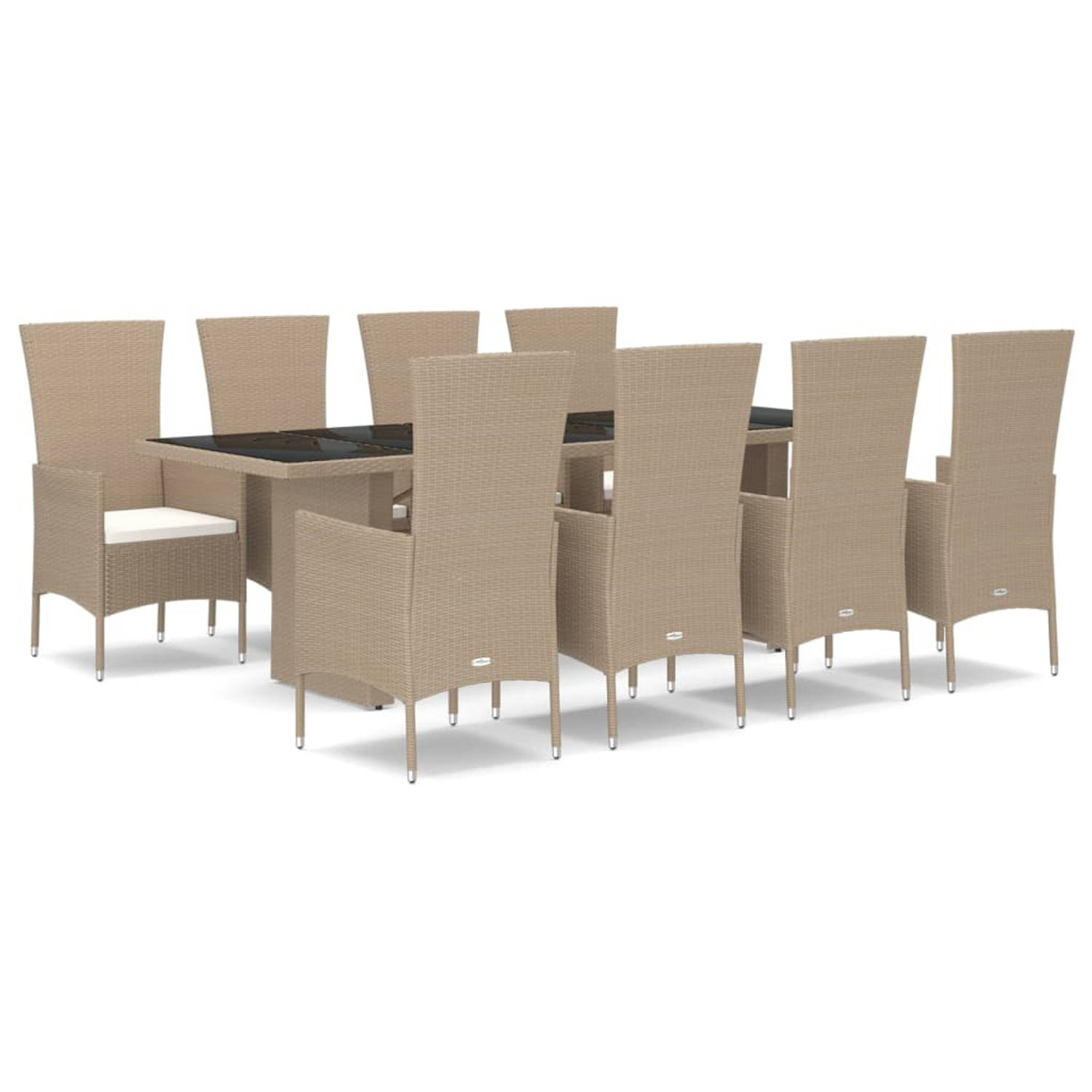 The Living Store Tuinset - Beige - 240x90x75 cm - PE-rattan - Staal - Acaciahout - 8 stoelen