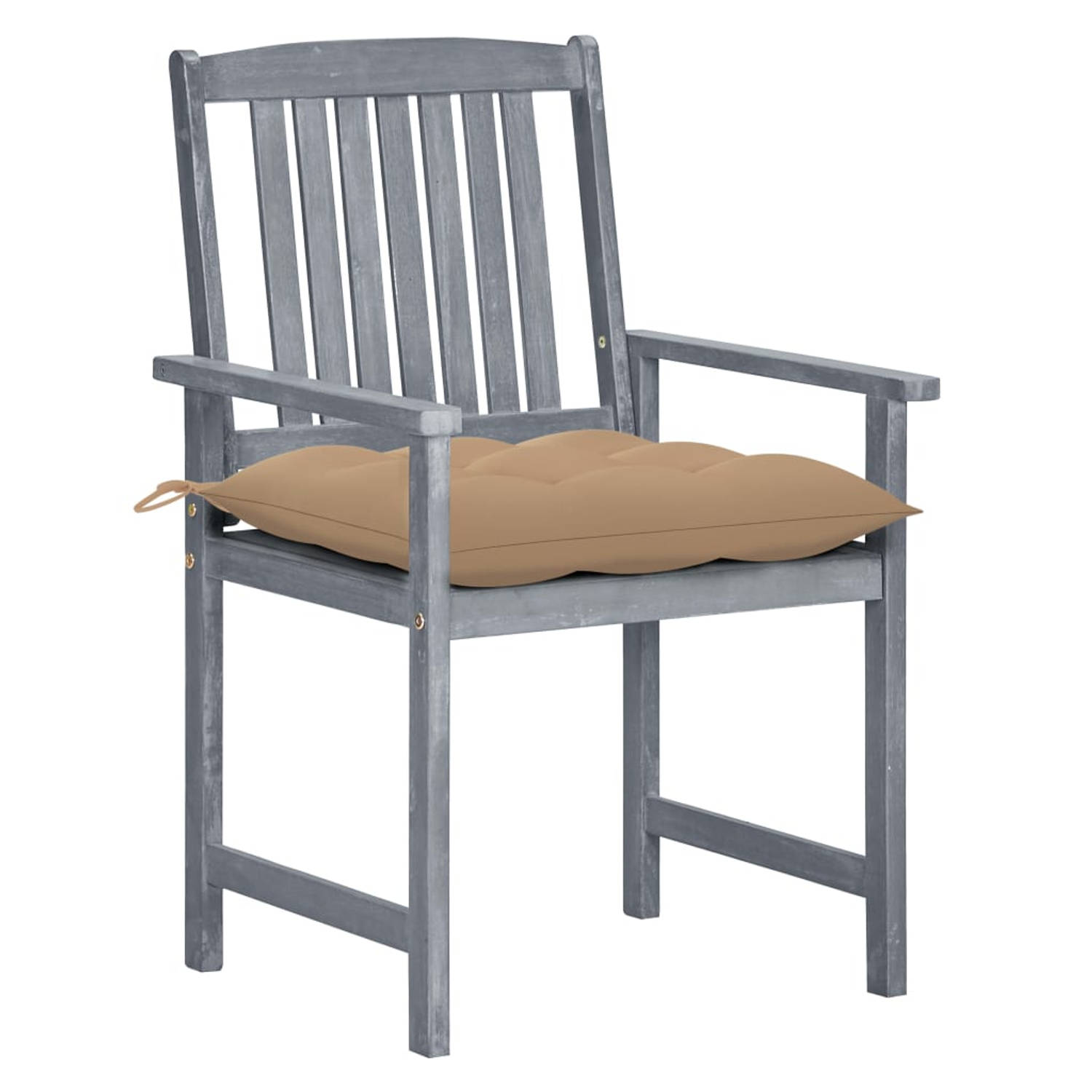 The Living Store Acacia Wooden Chair Set - Greywash - Sturdy - Weatherproof - 61 x 57 x 92 cm - Includes 8 Chairs - Cushions