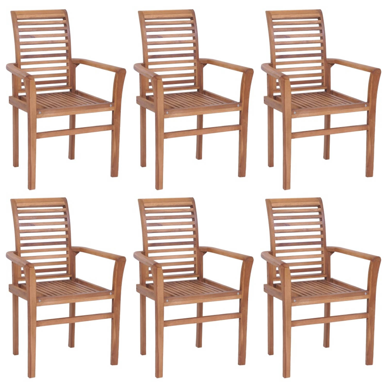 The Living Store Stapelstoel Teakhout - Tuinmeubel - 62x56.5x94cm - Ergonomisch - Lichtblauw kussen - 100% polyester - Montage vereist - Inclusief 6 stoelen en 6 kussens