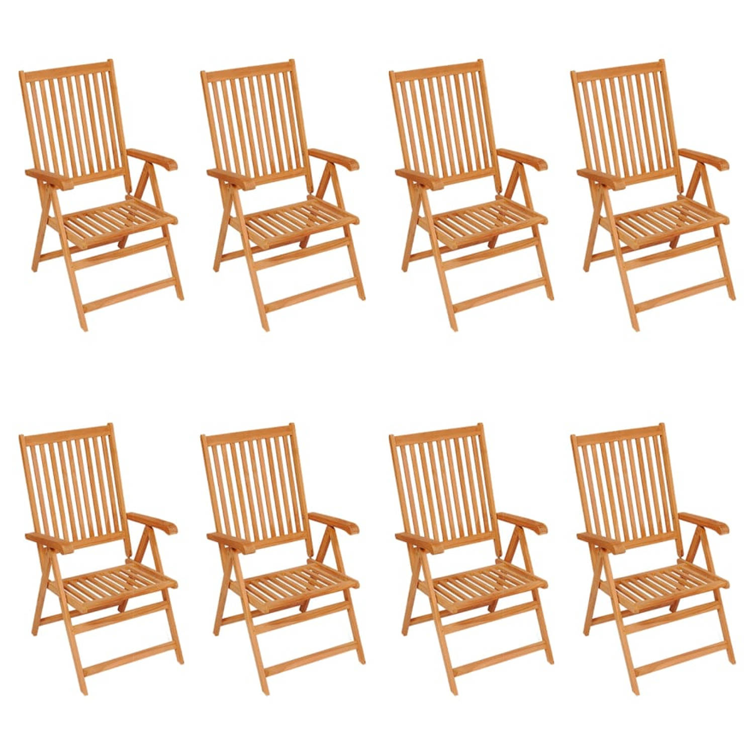 The Living Store Teakhouten Stoelenset - Inklapbaar - Verstelbaar - Hard Teakhout - 8 stoelen met kussens