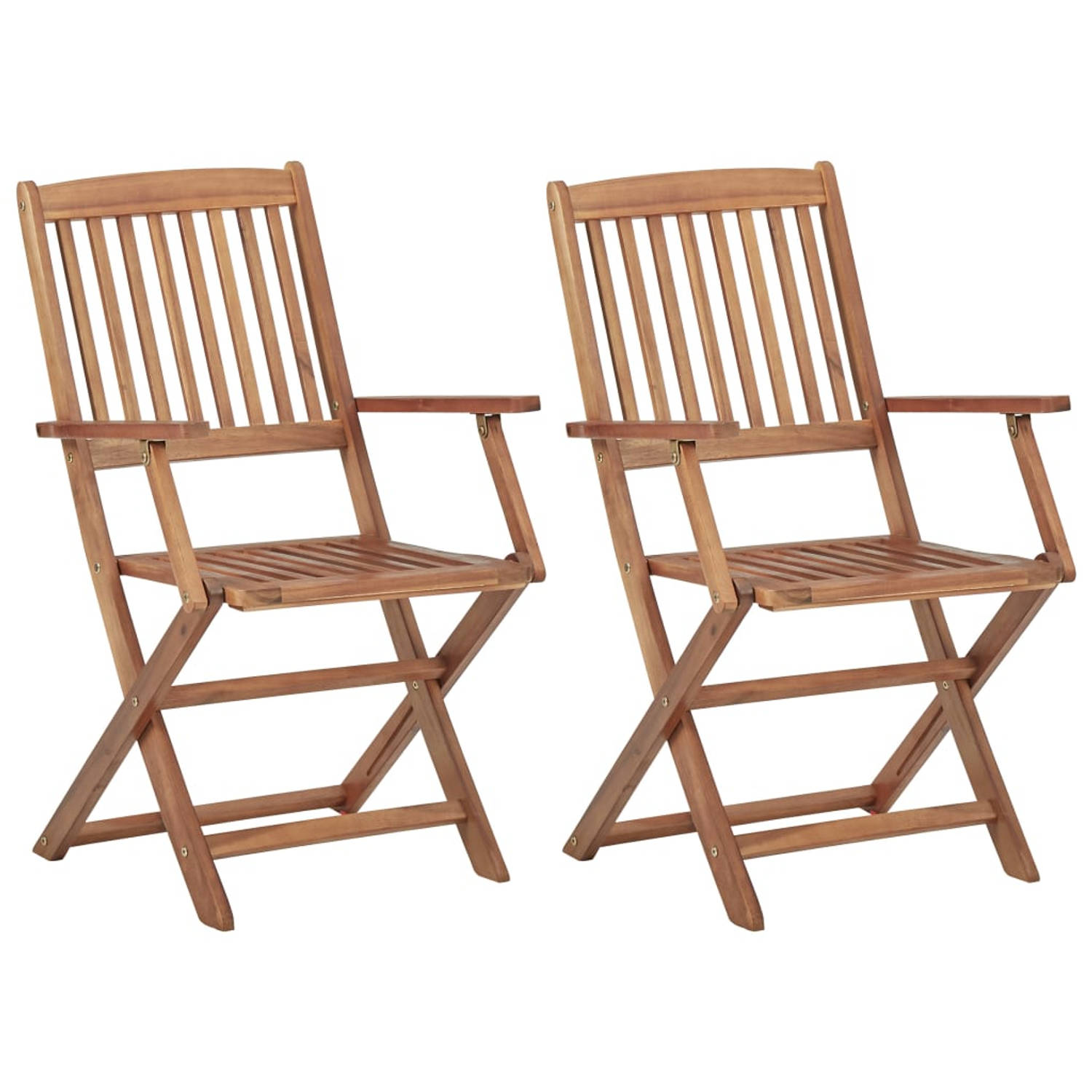 The Living Store Inklapbare stoelen Massief acaciahout Rood kussen - 54x57x91cm - 2x klapstoel - 2x zitkussen