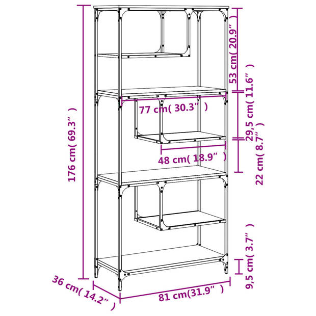 vidaXL Boekenkast 81x36x176 cm bewerkt hout zwart