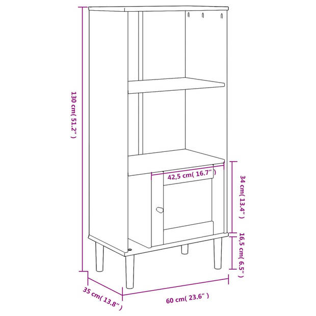 vidaXL Boekenkast SENJA rattan-look 60x35x130 cm grenenhout wit