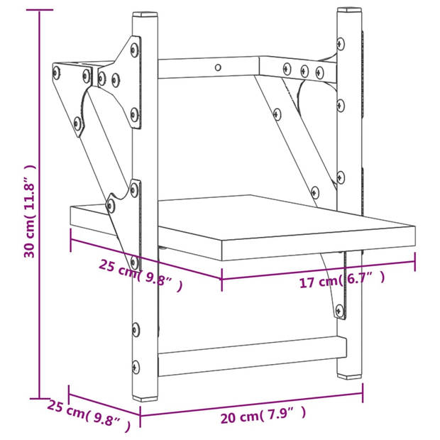 vidaXL Wandschappen met stangen 2 st 20x25x30 cm grijs sonoma eiken